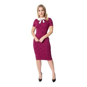 Unique Vintage Berry Pink Black Cat Print Renata Pencil Dress